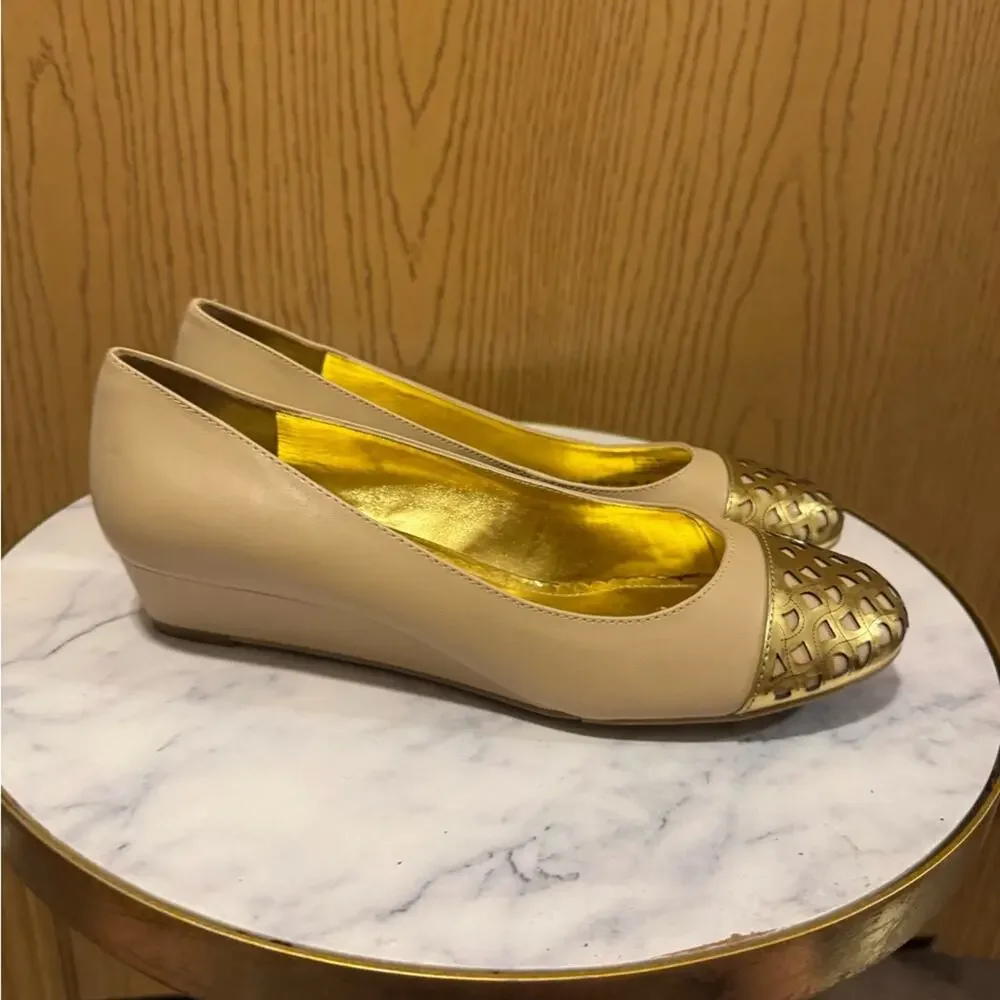 Laura Ashley Beige and Gold pumps NWOT
